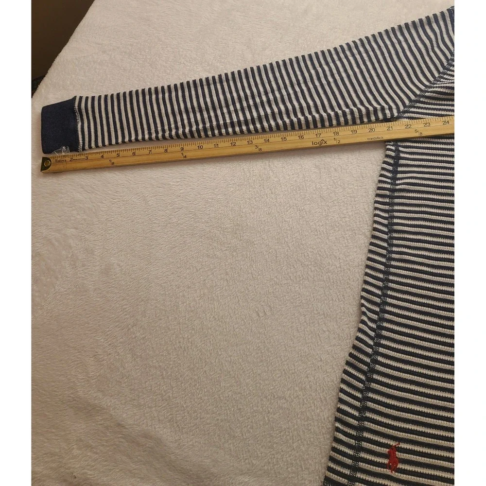 Polo Ralph Lauren Men's Large Blue White Striped Waffle Knit‎ Thermal Shirt L/S